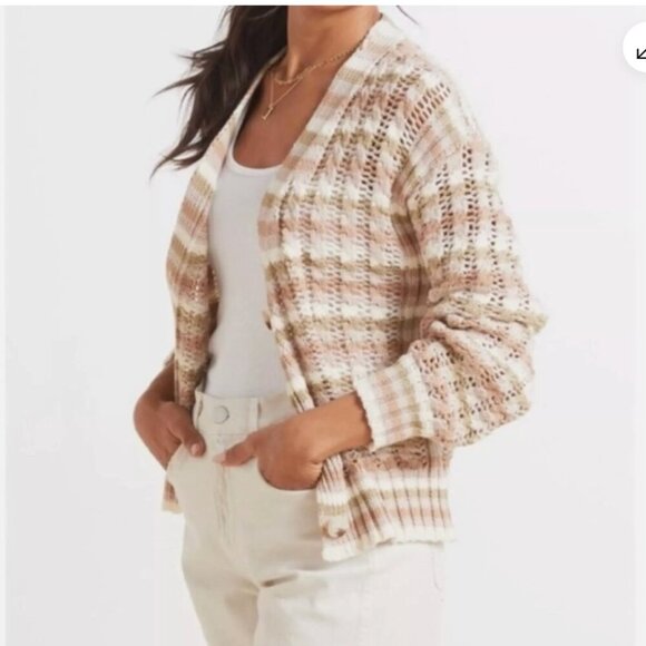 John + Jenn Julianna striped grandmacore preppy cardigan Size Large EUC - Picture 1 of 5